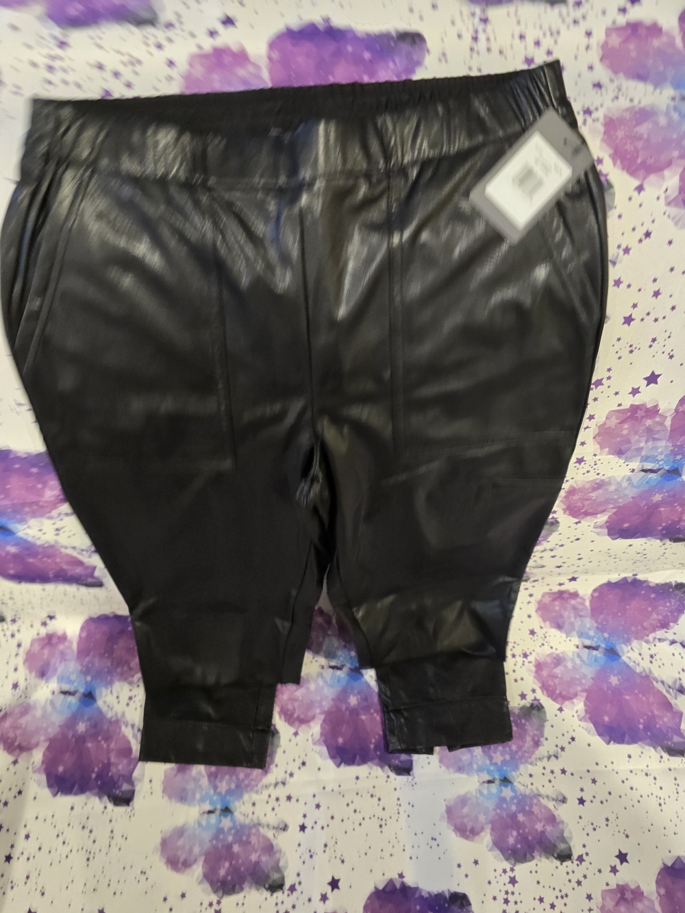 NWT Lysse Black Faux Leather Crop Cargo Pant